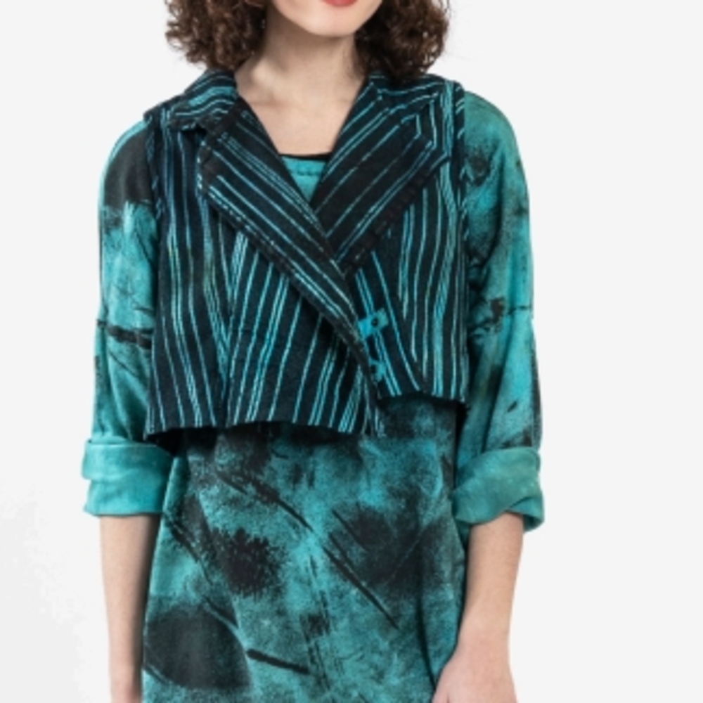 Teal and Black Striped Cropped Jacket